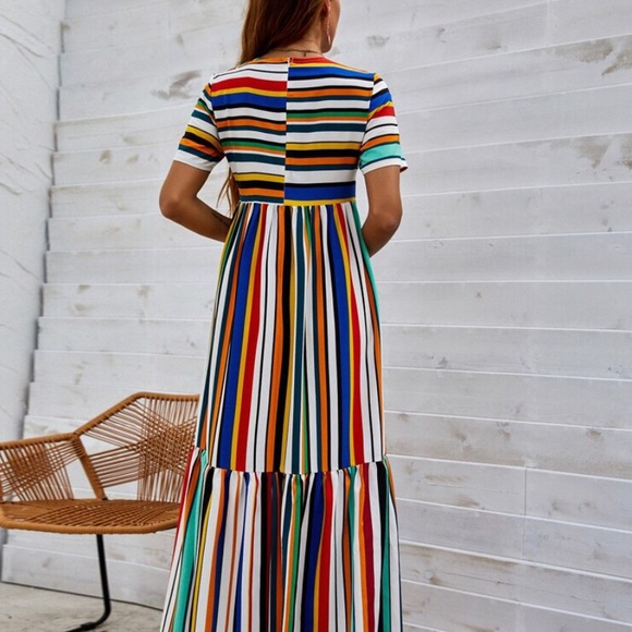 🎉NWT Stripped Rainbow 🌈 Maxi Dress, Sundress, Long, Boho Dress, Chic Dress - Picture 2 of 4